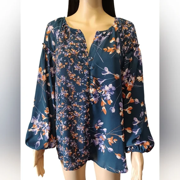 Zac & Rachel Navy Blue With Purple And Orange Flowers - Picture 12 of 12